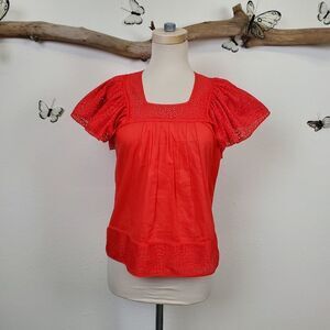 Pepin flutter sleeve eyelet topped blouse